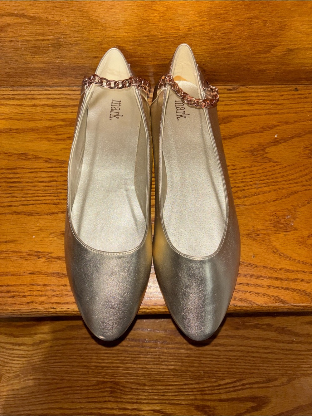 mark. Metallic Gold Chain-Ankle Ballet Flats - Gold